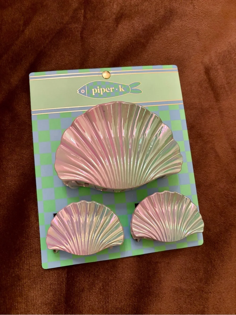 NWT Piper K Iridescent Sea Shell Jaw Clips - 3 PC Set
